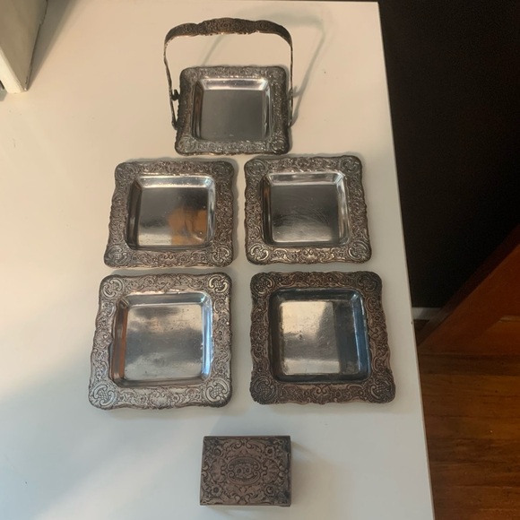 Accessories - RARE Edwardian Ladies Parlor Ashtray Set w/ Match Box Holder by E.C. Webster&Son